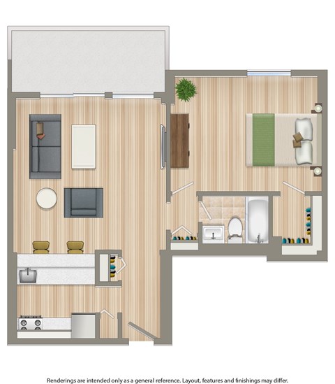 Floor plan for 1 bed, 1 bath, 525 sqft
